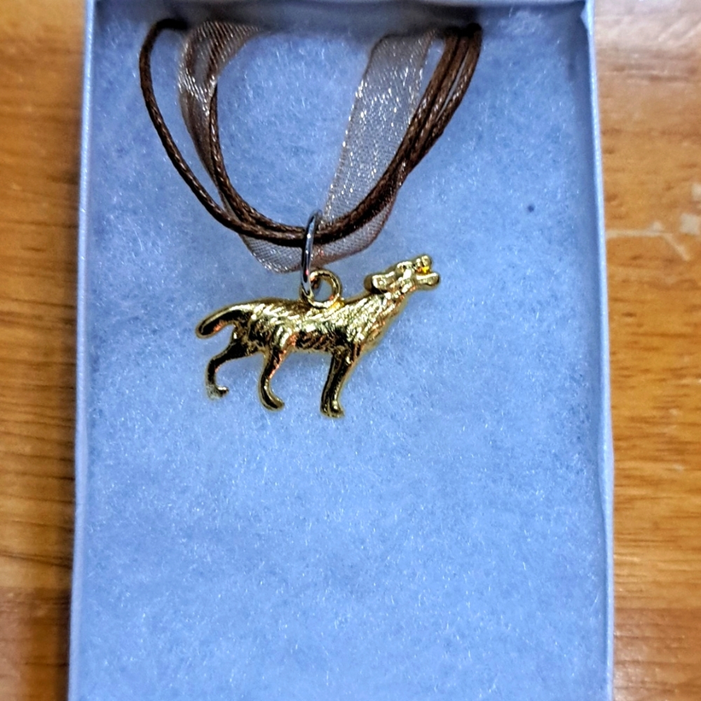 Gold Howling Wolf Necklace
